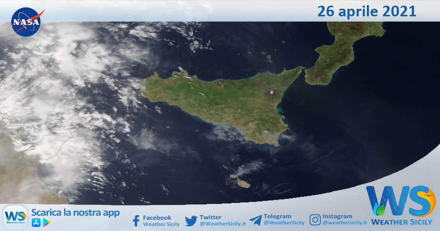 Sicilia: immagine satellitare Nasa di lunedì 26 aprile 2021