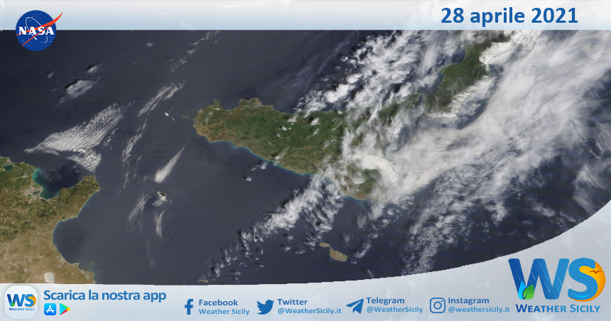 Sicilia: immagine satellitare Nasa di mercoledì 28 aprile 2021