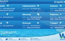 Sicilia: condizioni meteo-marine previste per mercoledì 14 aprile 2021