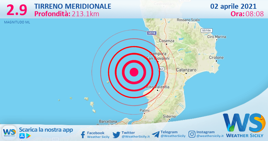 Sicilia: scossa di terremoto magnitudo 2.9 nel Tirreno Meridionale (MARE)