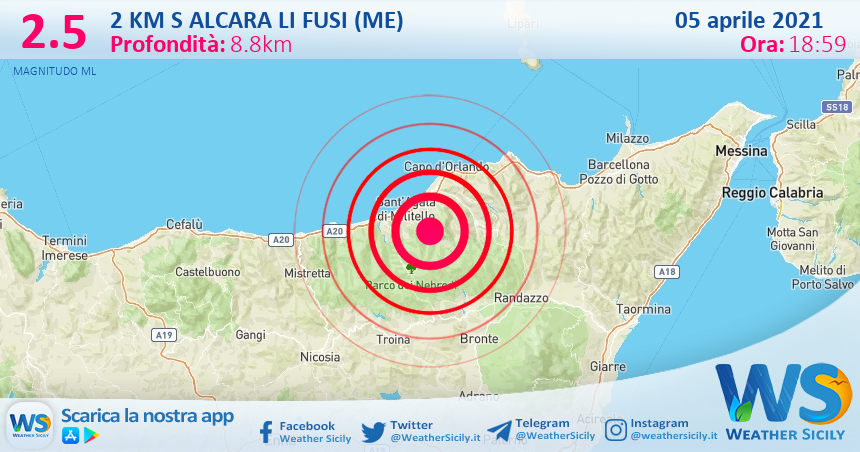 Sicilia: scossa di terremoto magnitudo 2.5 nei pressi di Alcara li Fusi (ME)