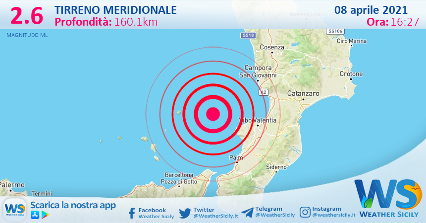 Sicilia: scossa di terremoto magnitudo 2.6 nel Tirreno Meridionale (MARE)