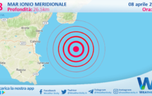 Sicilia: scossa di terremoto magnitudo 2.8 nel Mar Ionio Meridionale (MARE)