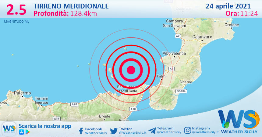 Sicilia: scossa di terremoto magnitudo 2.5 nel Tirreno Meridionale (MARE)