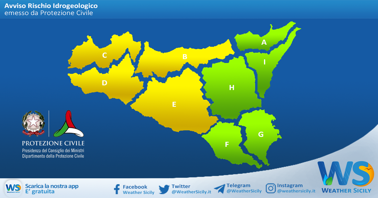 Sicilia: avviso rischio idrogeologico per mercoledì 05 maggio 2021