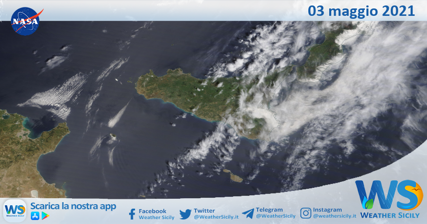 Sicilia: immagine satellitare Nasa di lunedì 03 maggio 2021