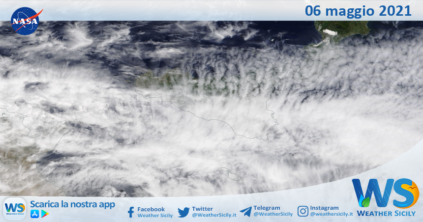 Sicilia: immagine satellitare Nasa di giovedì 06 maggio 2021