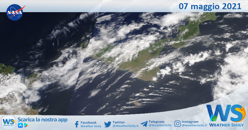 Sicilia: immagine satellitare Nasa di venerdì 07 maggio 2021