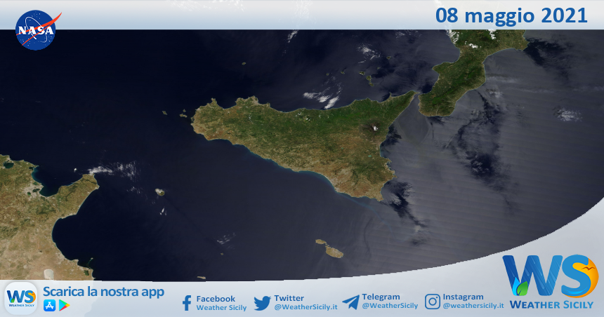 Sicilia: immagine satellitare Nasa di sabato 08 maggio 2021