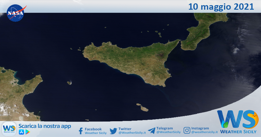 Sicilia: immagine satellitare Nasa di lunedì 10 maggio 2021