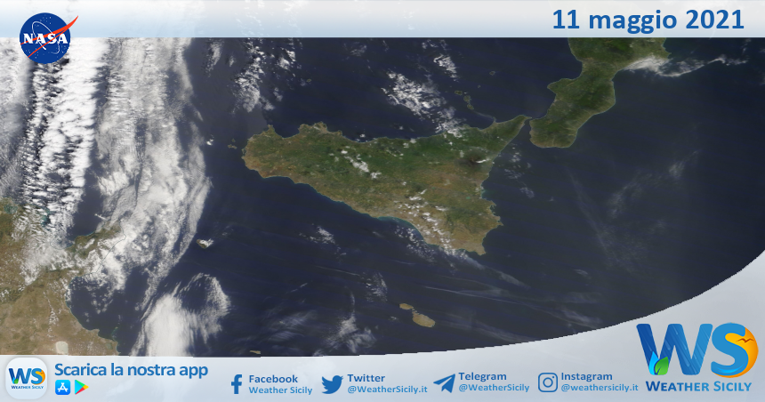 Sicilia: immagine satellitare Nasa di martedì 11 maggio 2021