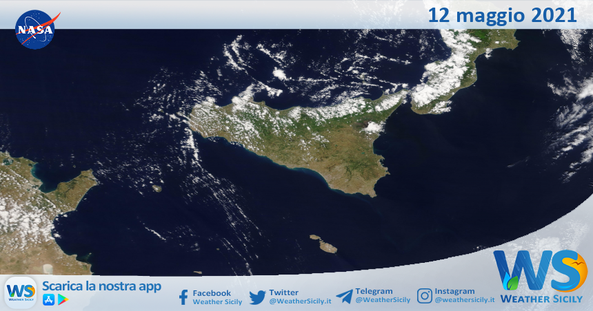 Sicilia: immagine satellitare Nasa di mercoledì 12 maggio 2021