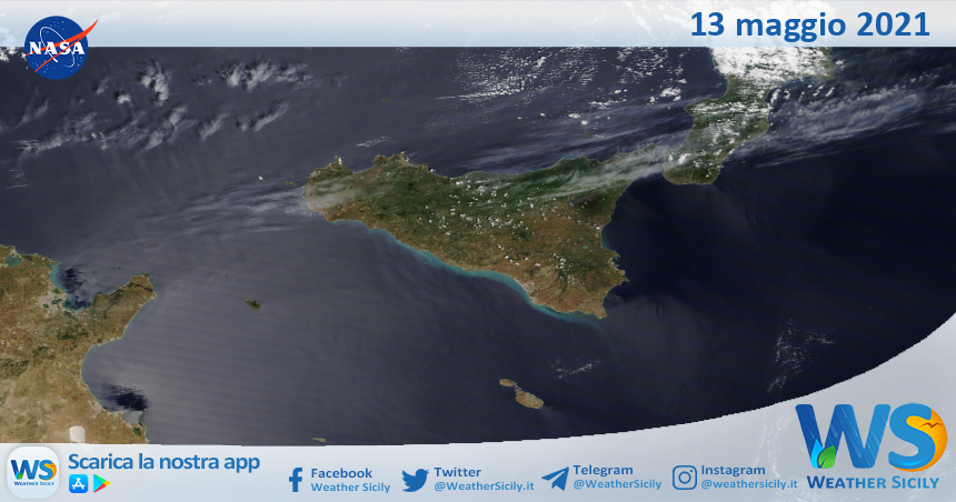 Sicilia: immagine satellitare Nasa di giovedì 13 maggio 2021