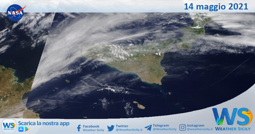 Sicilia: immagine satellitare Nasa di venerdì 14 maggio 2021