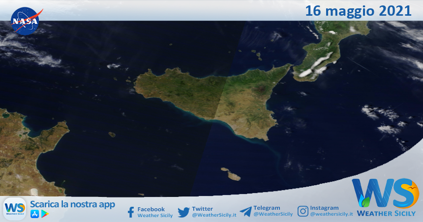 Sicilia: immagine satellitare Nasa di domenica 16 maggio 2021