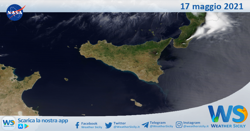 Sicilia: immagine satellitare Nasa di lunedì 17 maggio 2021