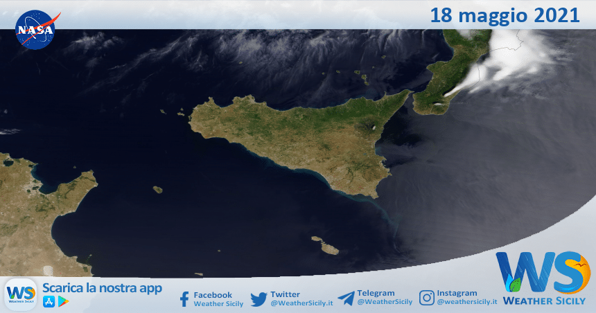 Sicilia: immagine satellitare Nasa di martedì 18 maggio 2021