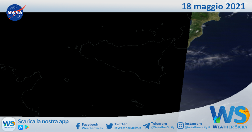 Sicilia: immagine satellitare Nasa di martedì 18 maggio 2021