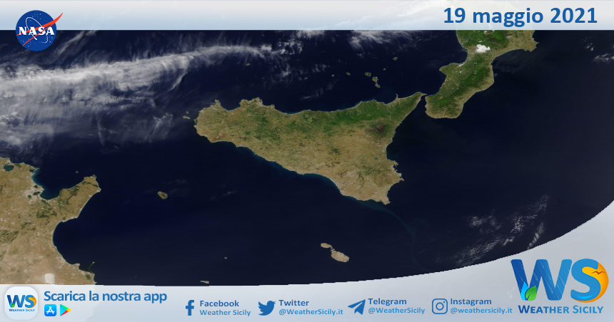 Sicilia: immagine satellitare Nasa di mercoledì 19 maggio 2021