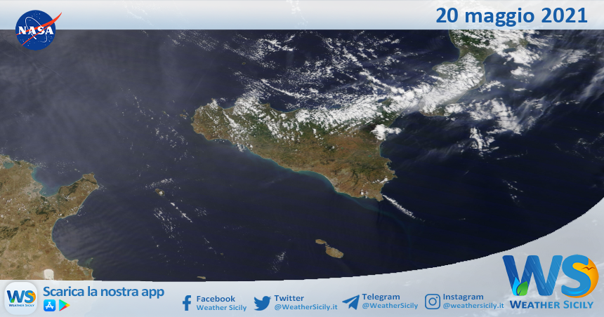 Sicilia: immagine satellitare Nasa di giovedì 20 maggio 2021