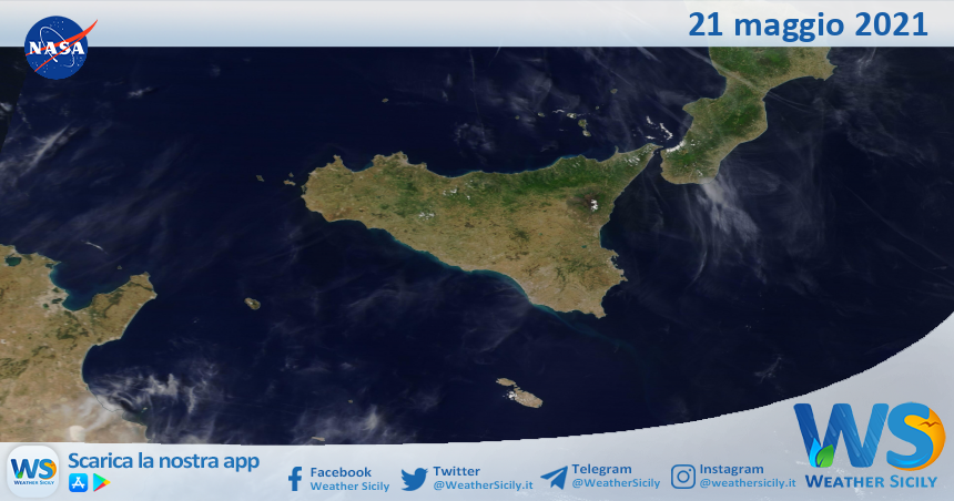 Sicilia: immagine satellitare Nasa di venerdì 21 maggio 2021