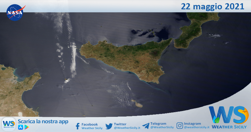 Sicilia: immagine satellitare Nasa di sabato 22 maggio 2021