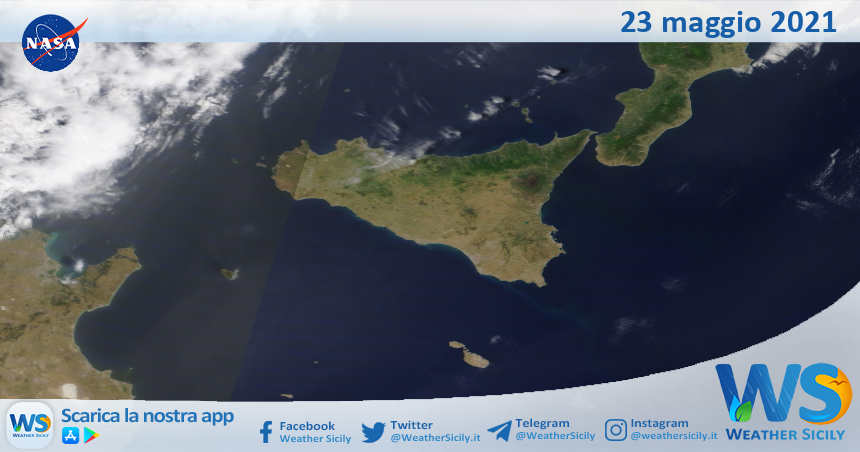 Sicilia: immagine satellitare Nasa di domenica 23 maggio 2021