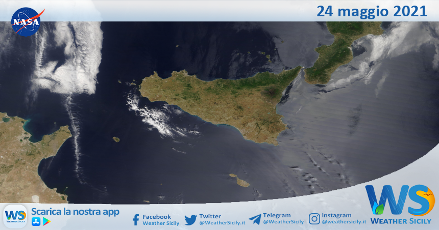 Sicilia: immagine satellitare Nasa di lunedì 24 maggio 2021