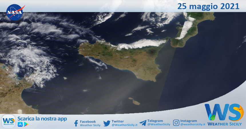 Sicilia: immagine satellitare Nasa di martedì 25 maggio 2021