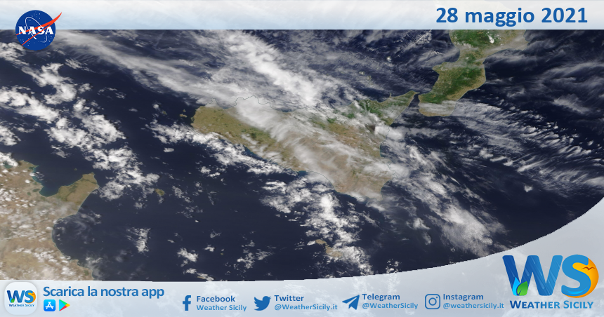 Sicilia: immagine satellitare Nasa di venerdì 28 maggio 2021