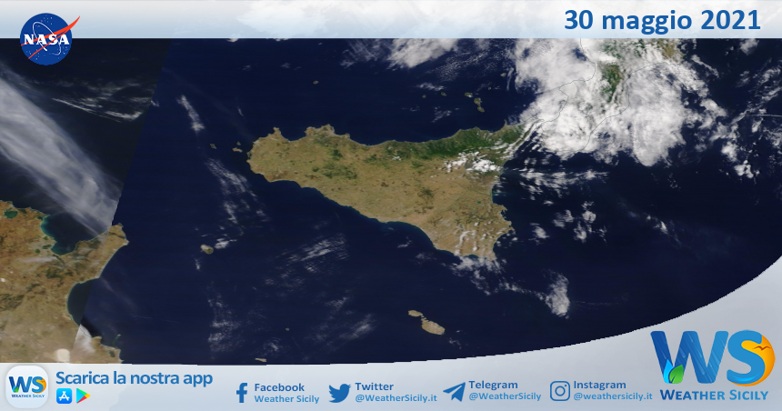 Sicilia: immagine satellitare Nasa di domenica 30 maggio 2021