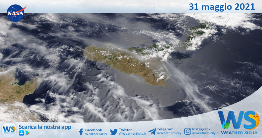 Sicilia: immagine satellitare Nasa di lunedì 31 maggio 2021