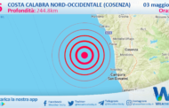 Sicilia: scossa di terremoto magnitudo 2.6 nei pressi di Costa Calabra nord-occidentale (Cosenza)