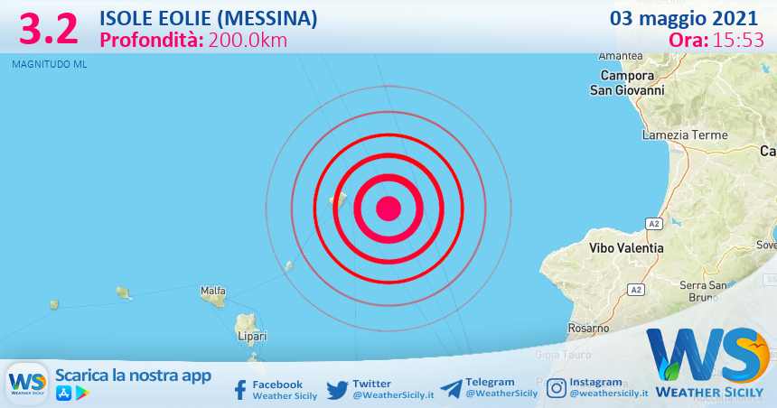 Sicilia: scossa di terremoto magnitudo 3.2 nei pressi di Isole Eolie (Messina)