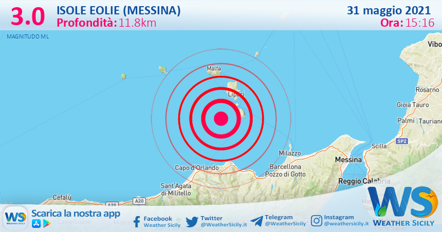 Sicilia: scossa di terremoto magnitudo 3.0 nei pressi di Isole Eolie (Messina)