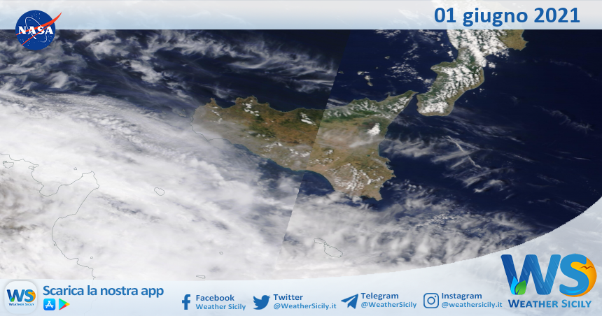 Sicilia: immagine satellitare Nasa di martedì 01 giugno 2021