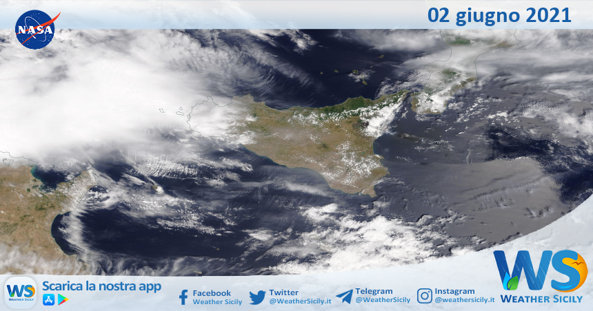 Sicilia: immagine satellitare Nasa di mercoledì 02 giugno 2021