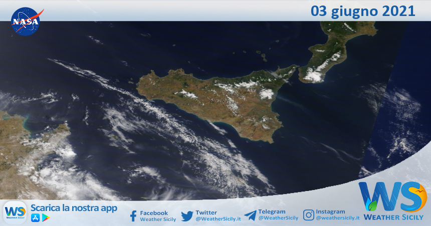 Sicilia: immagine satellitare Nasa di giovedì 03 giugno 2021