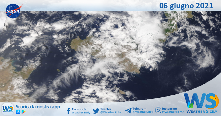 Sicilia: immagine satellitare Nasa di domenica 06 giugno 2021