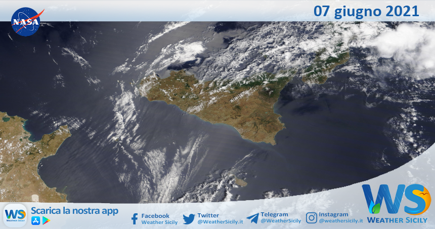 Sicilia: immagine satellitare Nasa di lunedì 07 giugno 2021