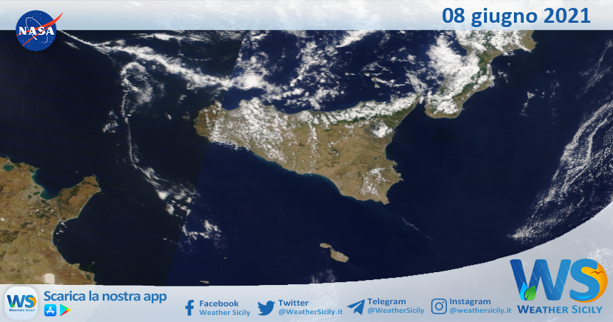 Sicilia: immagine satellitare Nasa di martedì 08 giugno 2021
