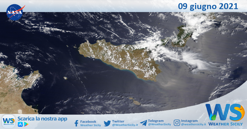 Sicilia: immagine satellitare Nasa di mercoledì 09 giugno 2021