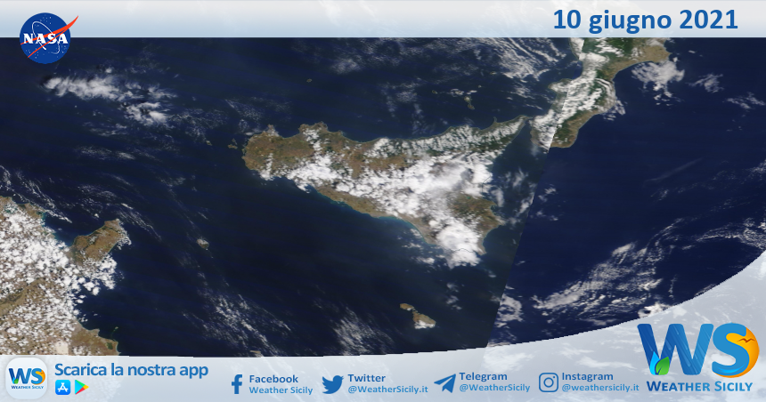 Sicilia: immagine satellitare Nasa di giovedì 10 giugno 2021