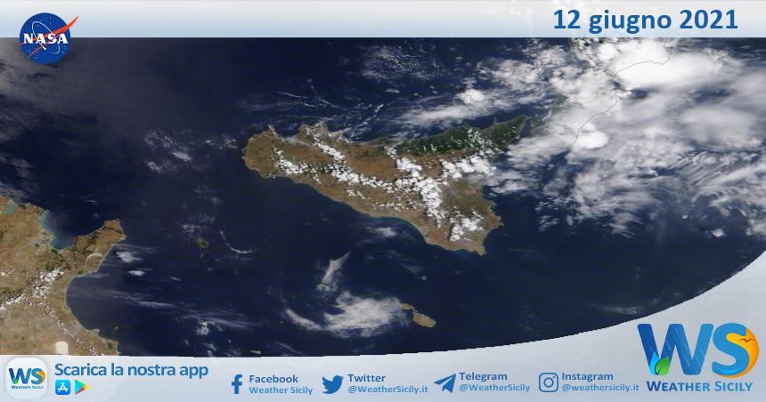 Sicilia: immagine satellitare Nasa di sabato 12 giugno 2021