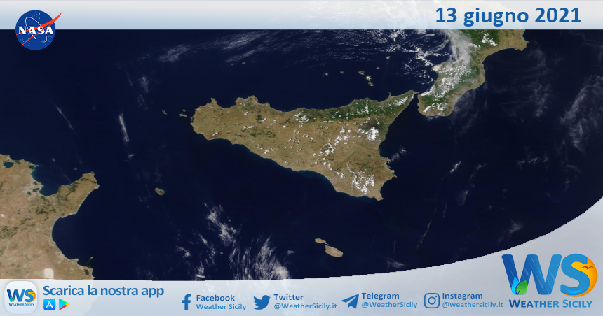 Sicilia: immagine satellitare Nasa di domenica 13 giugno 2021