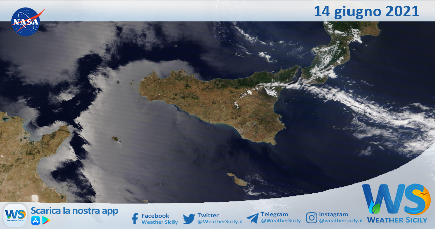 Sicilia: immagine satellitare Nasa di lunedì 14 giugno 2021