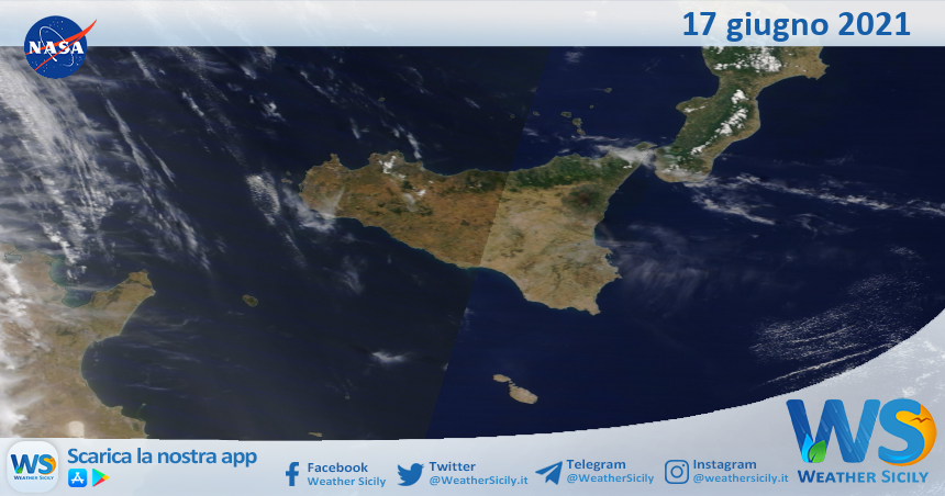 Sicilia: immagine satellitare Nasa di giovedì 17 giugno 2021