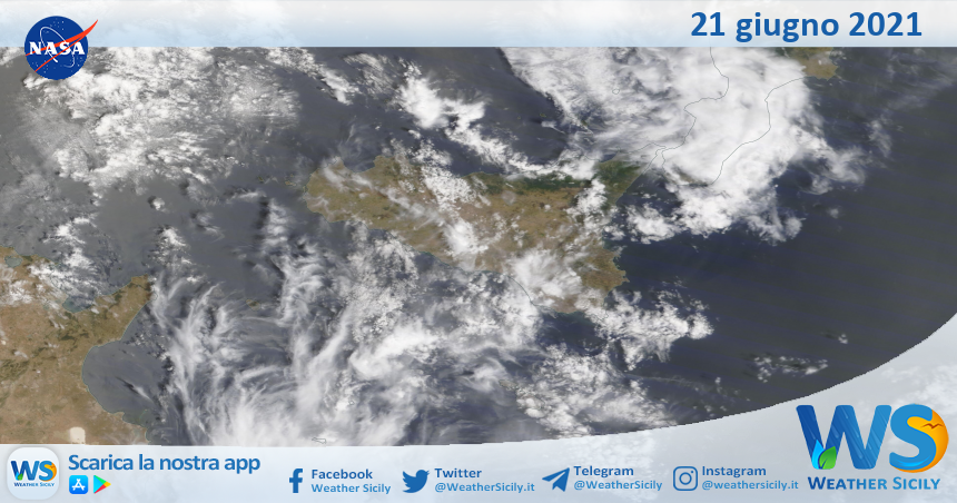 Sicilia: immagine satellitare Nasa di lunedì 21 giugno 2021