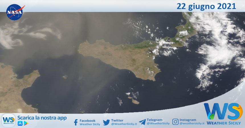 Sicilia: immagine satellitare Nasa di martedì 22 giugno 2021