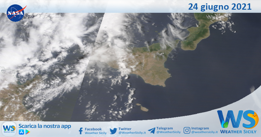 Sicilia: immagine satellitare Nasa di giovedì 24 giugno 2021